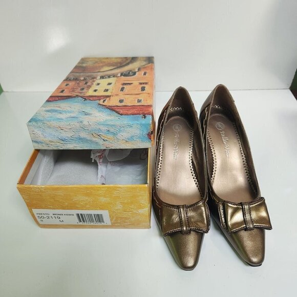 Bella Vita Presto Bronze Kidskin Leather Bow Front Kitten Heels Size 8M - Picture 12 of 12